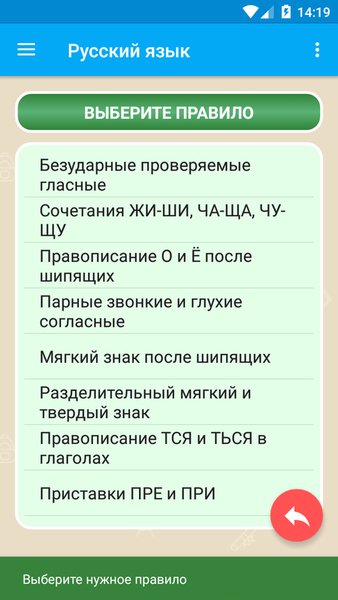 Русский язык — Образование, скриншот интерфейса 2