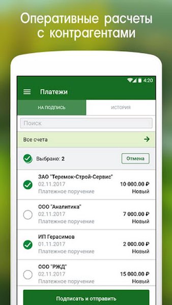 Россельхозбанк Бизнес-Онлайн — Финансы, скриншот интерфейса 3