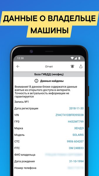 Проверка авто по базе ГИБДД РФ — Автомобили и транспорт, скриншот интерфейса 1