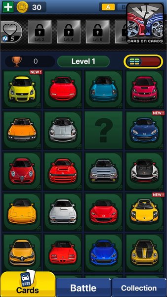 Cars on Cards — Викторины, скриншот интерфейса 2