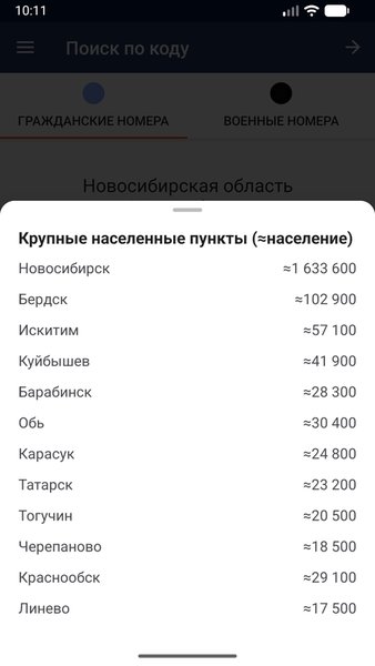 Коды регионов России — Автомобили и транспорт, скриншот интерфейса 7