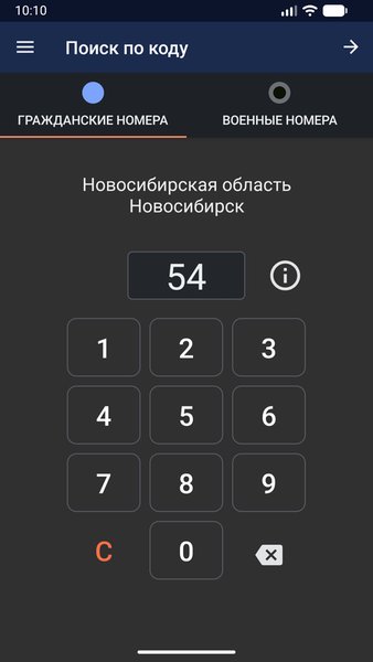 Коды регионов России — Автомобили и транспорт, скриншот интерфейса 2