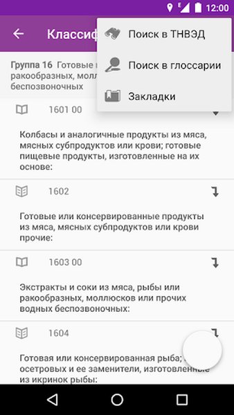 Справочник ВЭД — Бизнес, скриншот интерфейса 1