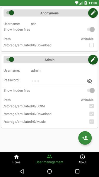 SSH/SFTP Server - Terminal & Wireless File Transfer — Связь, скриншот интерфейса 2