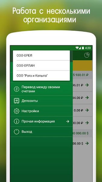 Россельхозбанк Бизнес-Онлайн — Финансы, скриншот интерфейса 2