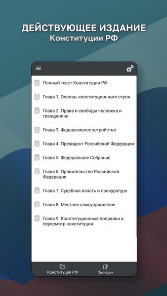 Конституция РФ — Книги и справочники, скриншот интерфейса 2
