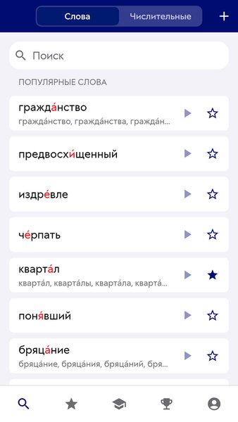 Ударения — Образование, скриншот интерфейса 1