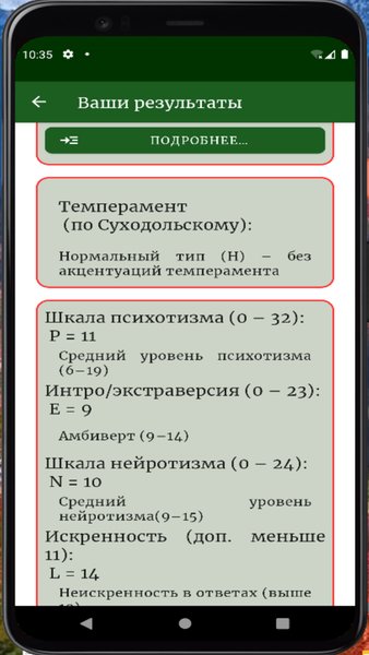 Опросник Айзенка (EPQ-R) — Медицина, скриншот интерфейса 7