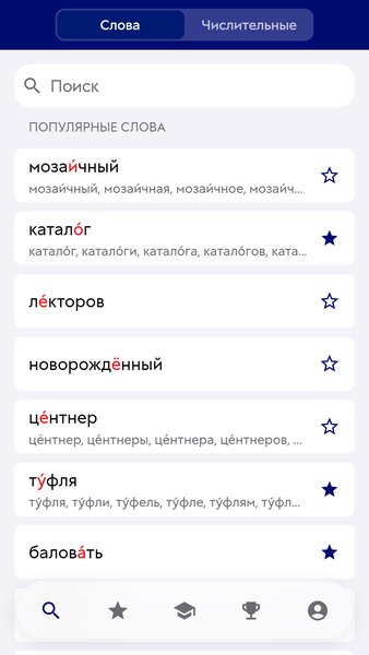 Ударения — Образование, скриншот интерфейса 1