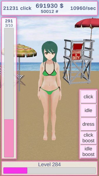 Beach Clicker: аниме девушки — Аниме, скриншот интерфейса 1