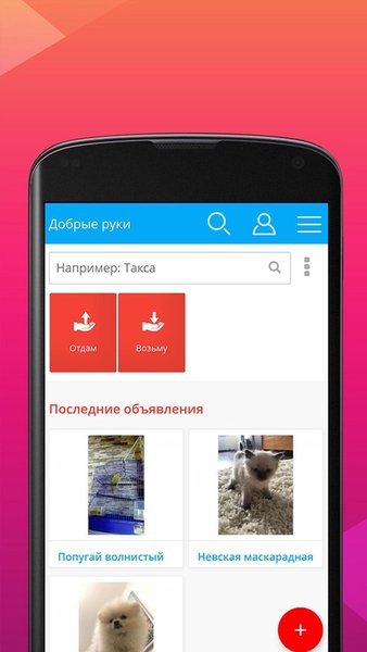 В добрые руки — Социальные, скриншот интерфейса 2