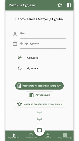 Матрица Судьбы. Психоматрица — Развлечения, скриншот интерфейса 1
