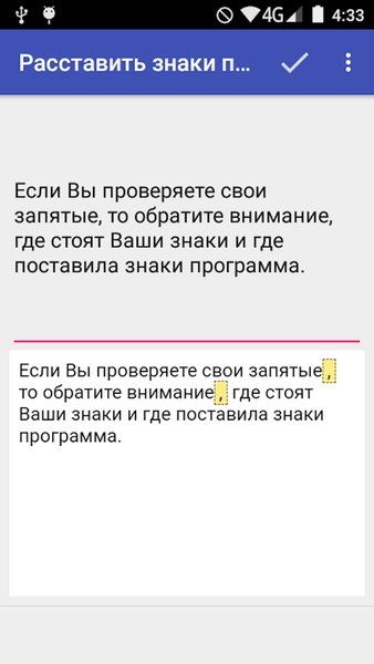 Проверка пунктуации и орфографии — Образование, скриншот интерфейса 1
