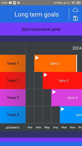 Long term goals — Бизнес, скриншот интерфейса 1