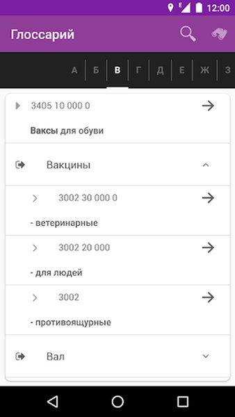 Справочник ВЭД — Бизнес, скриншот интерфейса 4