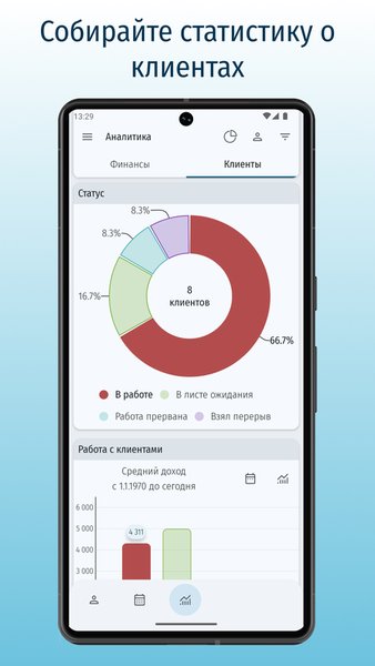 Учет клиентов для самозанятых — Работа, скриншот интерфейса 1