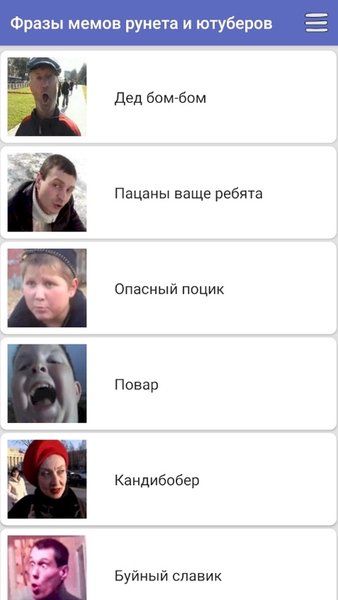 Фразы мемов рунета — Развлечения, скриншот интерфейса 1
