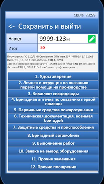 ПЭ. Чек-лист нарушений — Работа, скриншот интерфейса 3