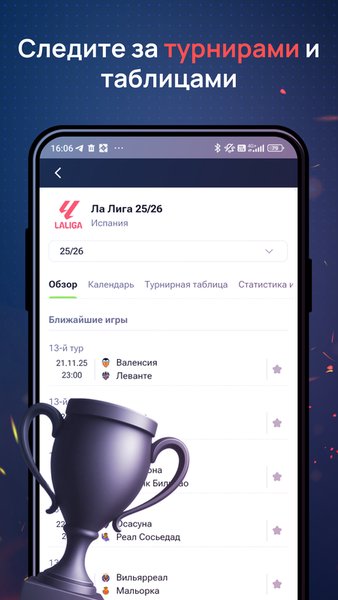 Ruscore – самая быстрая и точная статистика спортивных — Спорт, скриншот интерфейса 2