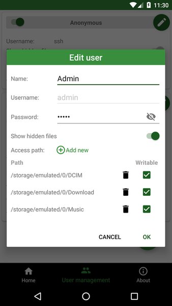 SSH/SFTP Server - Terminal & Wireless File Transfer — Связь, скриншот интерфейса 3
