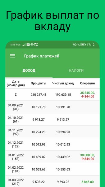 Калькулятор вкладов с пополнением и снятием — Финансы, скриншот интерфейса 5