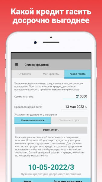 Кредитный калькулятор с досрочным погашением — Финансы, скриншот интерфейса 8