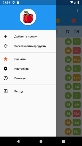 Гликемический индекс, нагрузка — Еда и напитки, скриншот интерфейса 7