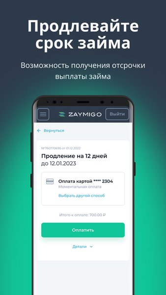 ZAYMIGO — Финансы, скриншот интерфейса 3