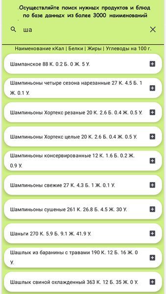 Calendar-calories — Здоровье и фитнес, скриншот интерфейса 1