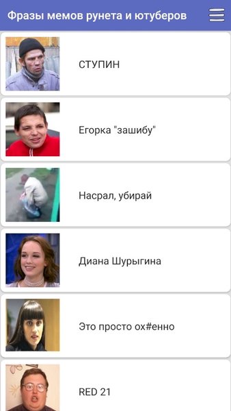 Фразы мемов рунета — Развлечения, скриншот интерфейса 2