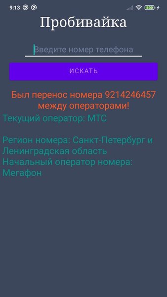 Оператор по телефонному номеру РФ — Связь, скриншот интерфейса 1