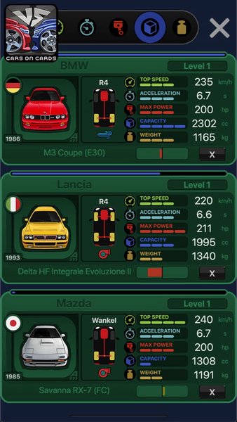Cars on Cards — Викторины, скриншот интерфейса 3