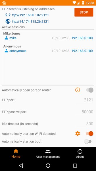 FTP Server - Wireless File Transfer — Связь, скриншот интерфейса 1