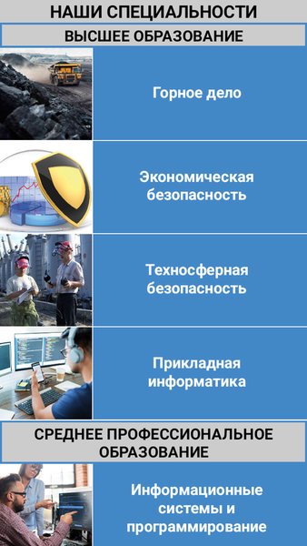 Абитуриент 2022. Филиал КузГТУ в г.Белово — Образование, скриншот интерфейса 2