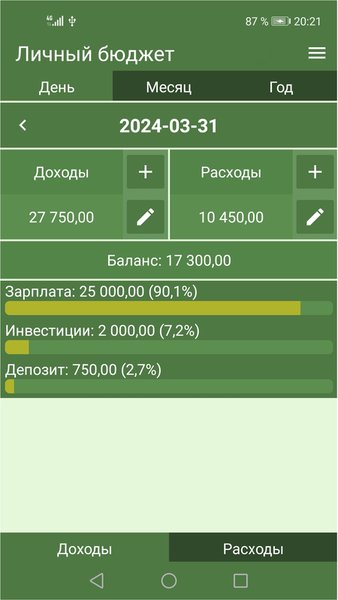 Личный бюджет — Инструменты, скриншот интерфейса 1