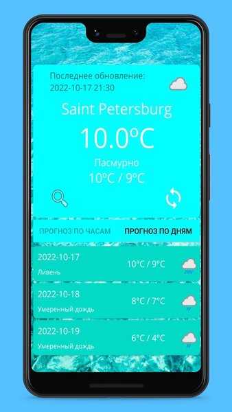 Прогноз погоды — Погода, скриншот интерфейса 2