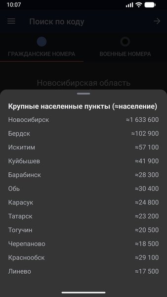 Коды регионов России — Автомобили и транспорт, скриншот интерфейса 3